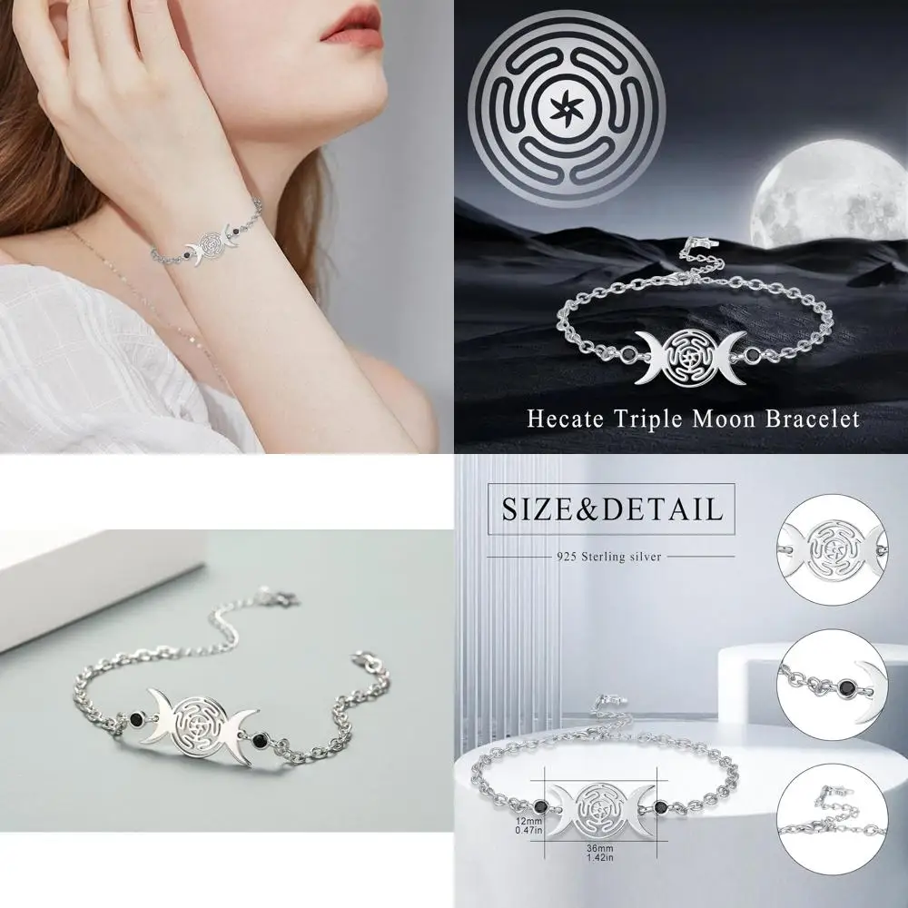 

Браслет из стерлингового серебра с тройной богиней Луны — ювелирные изделия в стиле геката, лилит и греческой мифологии для женщин