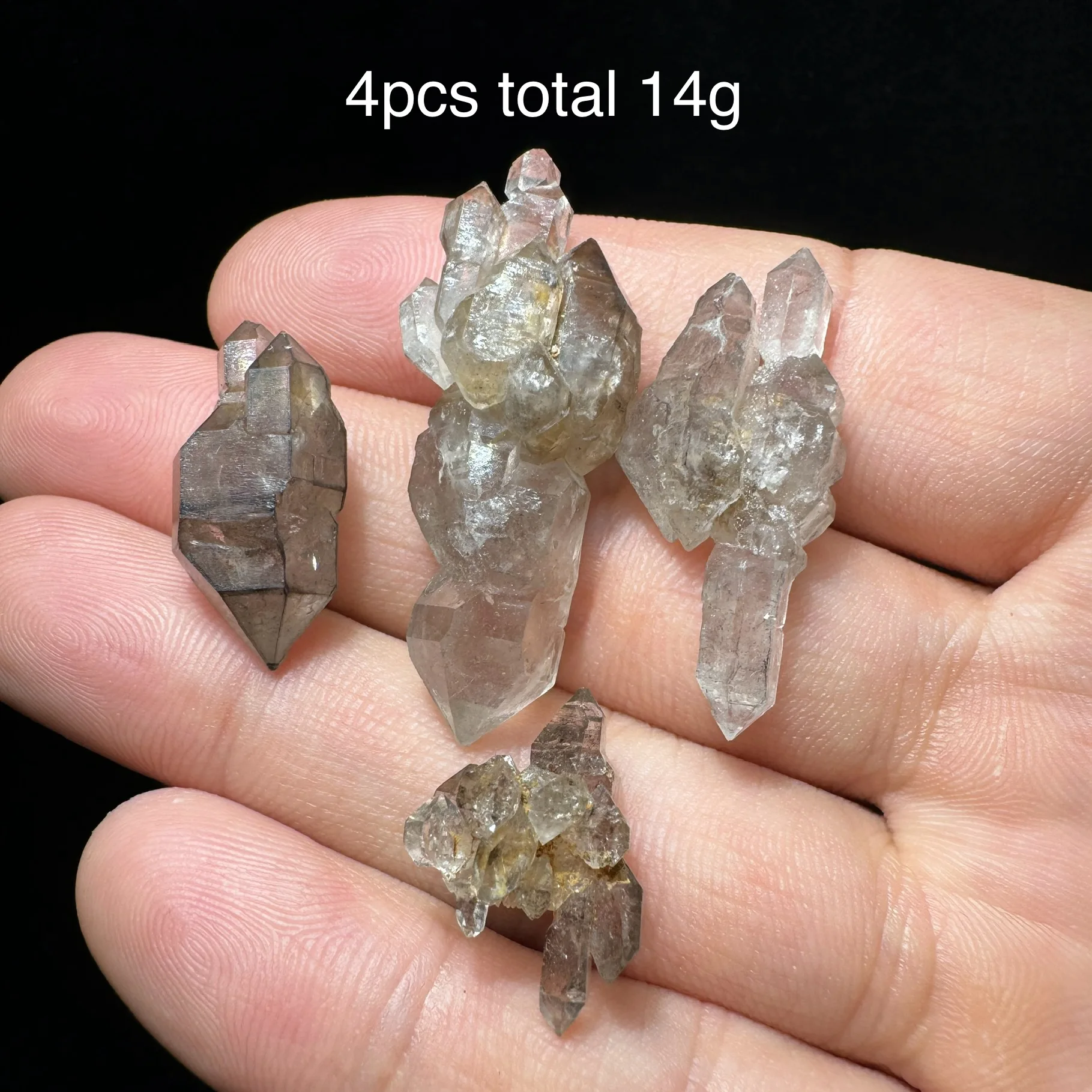 Wholesale 4pcs Natural Herkimer Diamond Skeletal Oil Gall Double-Pointed Crystal Fluorescent Effect Mineral Specimen Home Decor