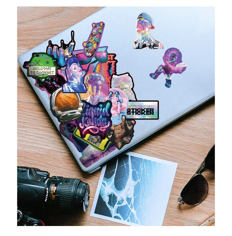 50Pcs Rainbow Laser Stickers Lijm Label Sticker