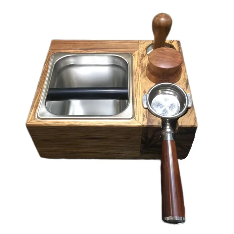 Solid wood rectangular stainless steel coffee residue bucket powder residue box removable liner embedded coffee residue box