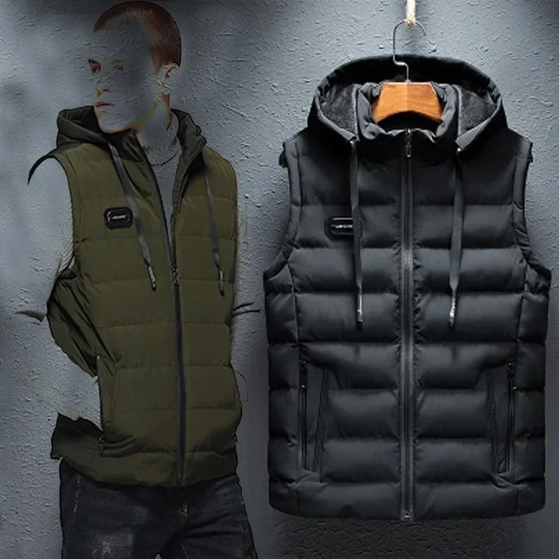 

2024 Men's Loose Casual Jacket Sleeveless Zipper Down Vest Male Solid Color Autumn Winter Warm Vests Stand-up Collar Oversize