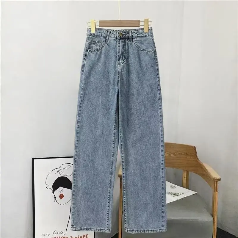 Jeans Ayah Pinggang Tinggi Wanita Musim Panas Baru Sle Korea Longgar Pelangsing Kaki Lebar Celana Panjang Kain Denim Tipis Musim Gugur