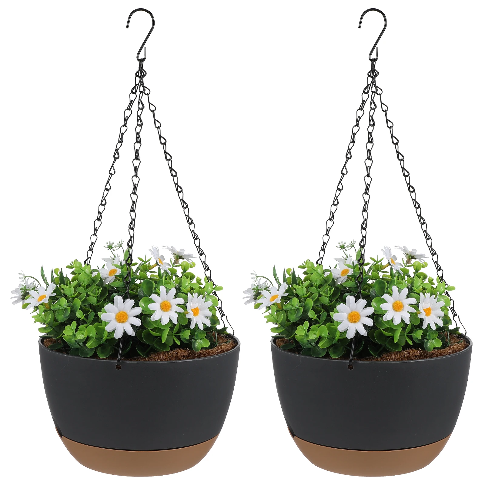 

2 Sets Hanging Basket Flower Pot Planter Baskets Dark Grey Medium Size Wall Mount Self Watering Plant Hanger Indoor Outdoor