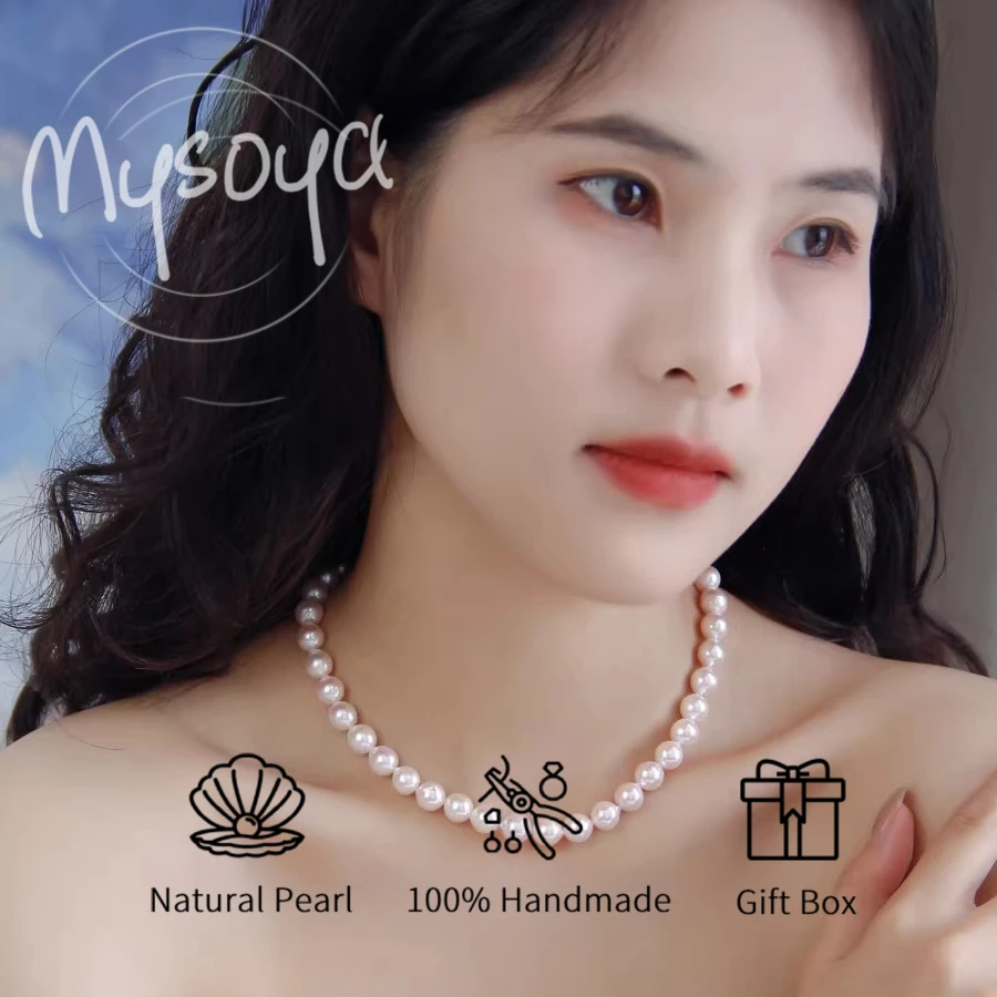 

MYSOYA Японское жемчужное ожерелье Akoya с морской водой 7-7,5 мм в стиле барокко с подарочной коробкой для нее для дня рождения, свадьбы, дня святого Валентина