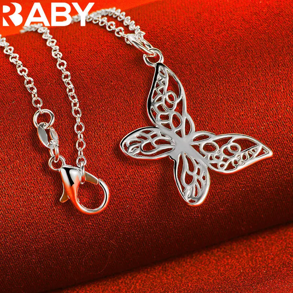 URBABY 40-75cm 925 Sterling Silver Hollow Butterfly Pendant Necklace For Women Charm Trend Birthday Gifts Fashion Party