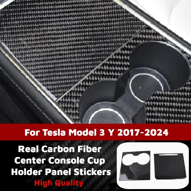 

Real Carbon Fiber Center Console Water Cup Holder Panel Trim Stickers for Tesla Model 3 Y 2017-2024 Interior Decor Accessories