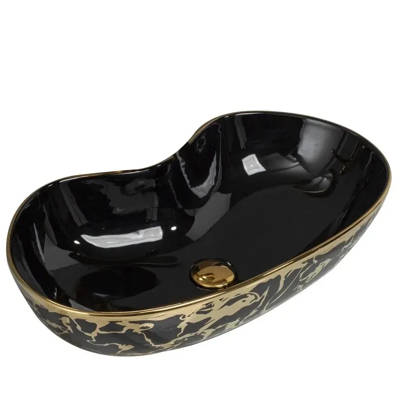 

Luxury Hotel Art Basin Ceramic Sanitary Ware Modern Design Electroplated Bathroom Wash Basin Sink for Villas
