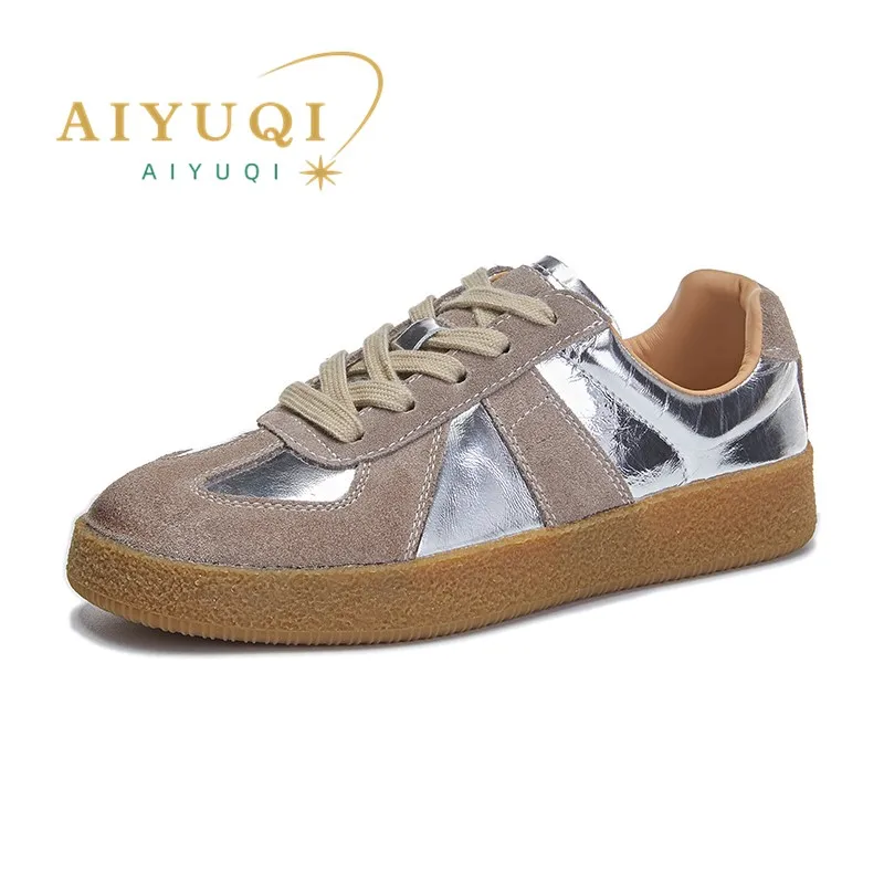 AIYUQI zapatos de entrenamiento moral para mujer de cuero genuino 2024 primavera nuevas zapatillas de deporte para mujer zapatos planos de moda