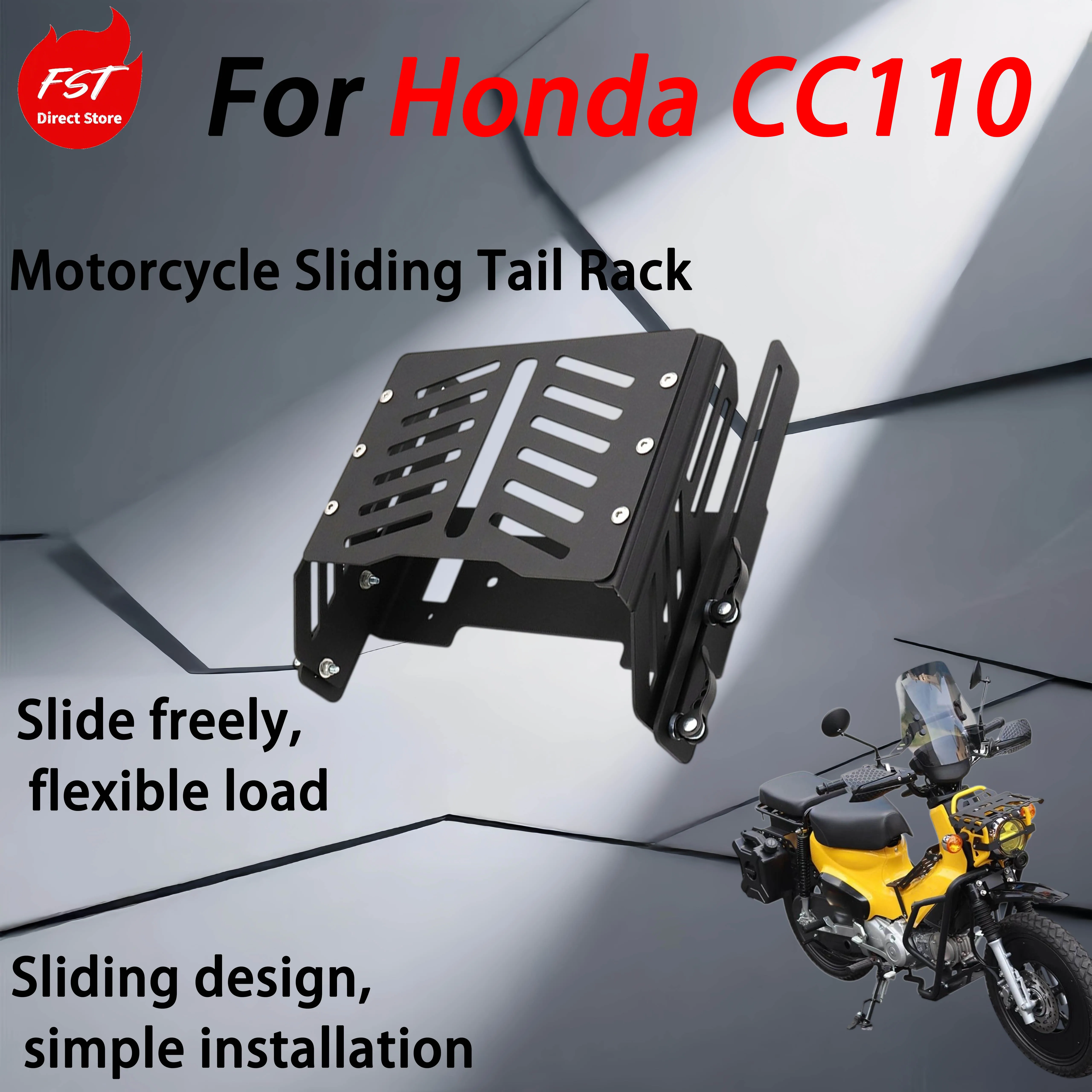 For Honda CC110 Motorcycle Slide Type Tail Rack Adjustable Cargo Support Bracket Mod Parts Sliding design, customize your load