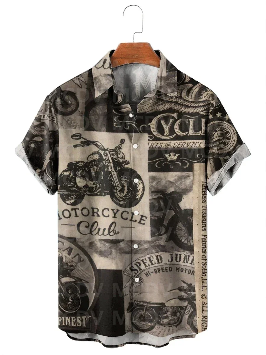 

Men's For Women's Hawaiian Shirt Retro Biker Poster Graphic Printing Style Short Sleeve Casual Shirt