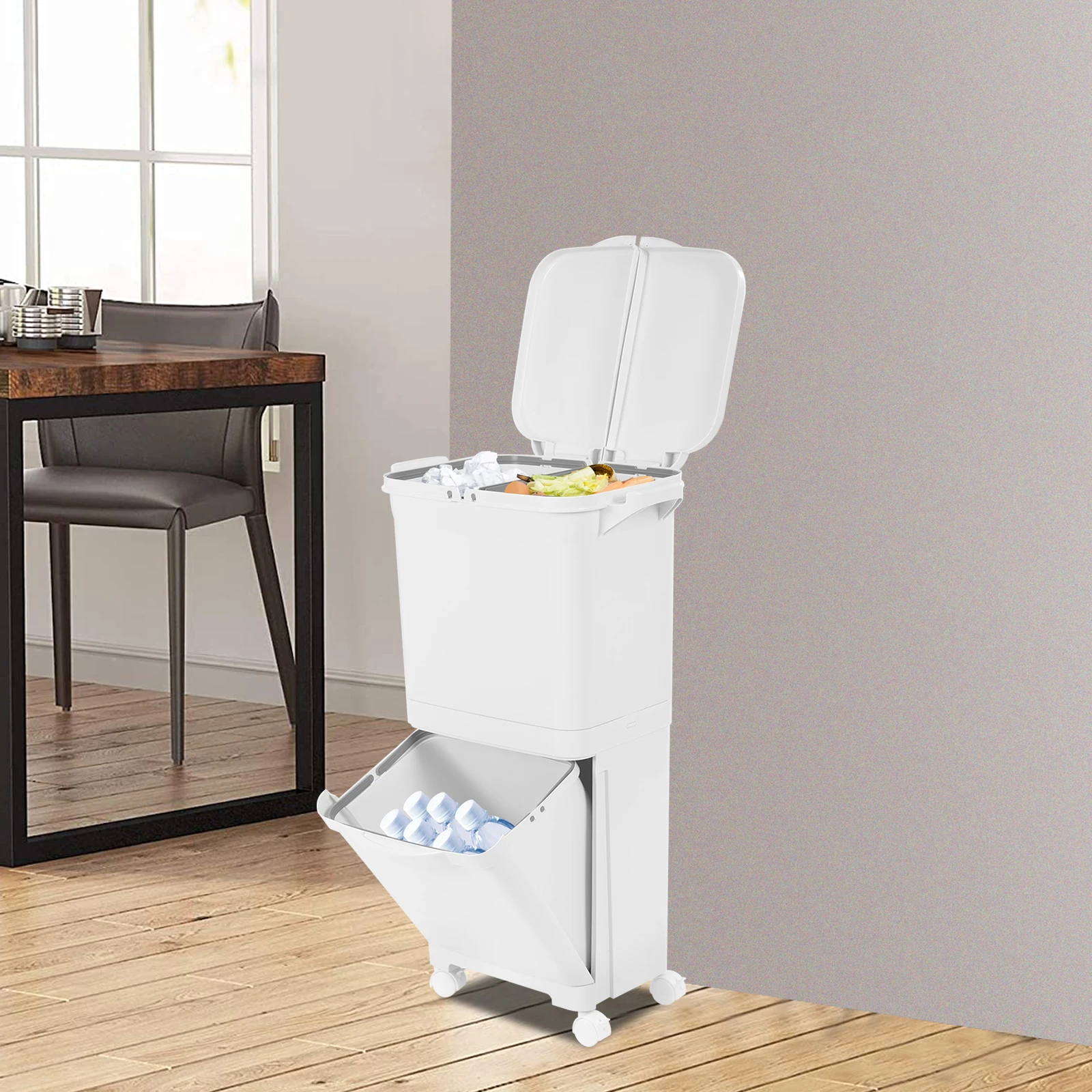 Weißer 45-Liter-Mülleimer aus PP, klassifiziert, Küchen-Mülleimer, Sortier-Mülleimer, vertikaler Mülleimer für Küchen, Schlafzimmer, Badezimmer – Detail 24