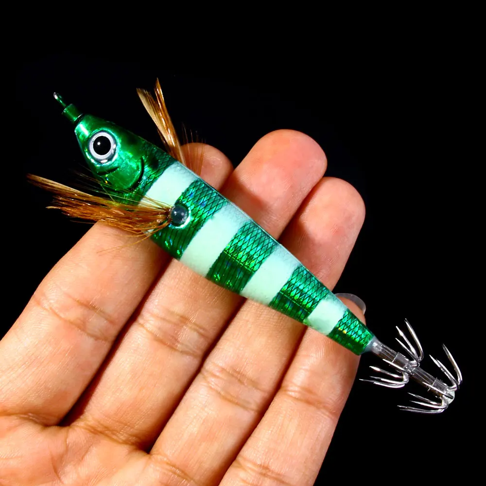 Newup Pesca Luminous Squid Jig Fishing Wood Shrimp Lure with box 10.5cm-9.5g Cuttlefish Octopus Fishing Lures Squid Bait