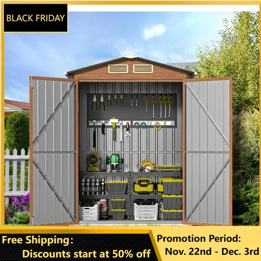 Outdoor Storage Shed, 5x3 Ft Metal Tiny House with Frame Floor Lockable Door, Vertical Outside Storage Building, Tool Storage