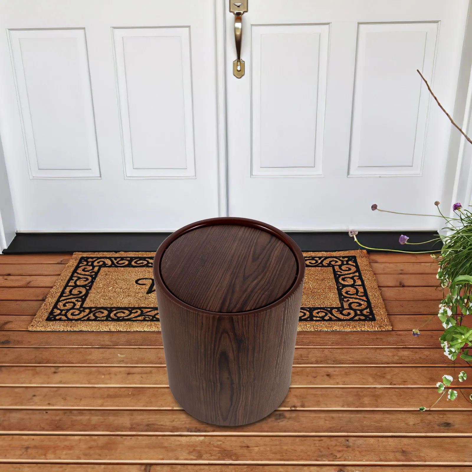 

Large Retro Wood Grain Trash Can Vintage Style Waste Basket for Home Kitchen Office Bathroom Decorative Bin Washroom Garbage Bin