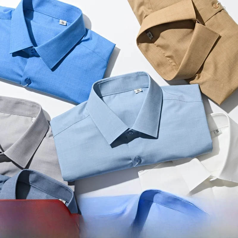 

Cooling Bamboo Fiber Modal Short Sleeve Men's Business Casual Shirt Smooth Summer Pure Color Versatile Trendy Button-Up Top