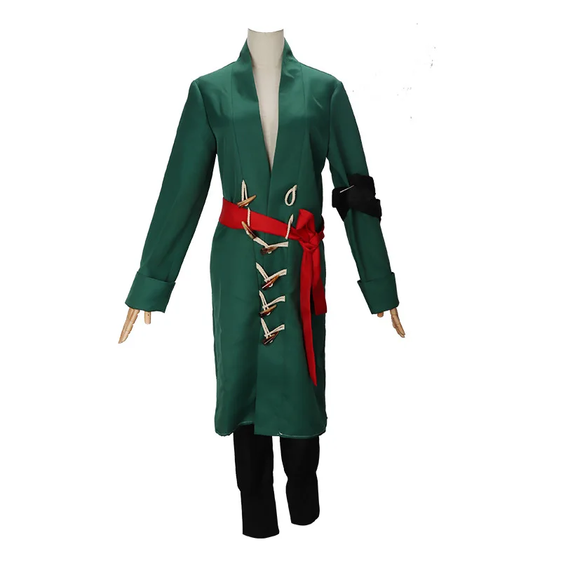 Japanese Anime Roronoa Zoro Cosplay Costume Halloween Robe Full Set Kerchief Wig Coat Pants Sleeves Belt Green Kimono