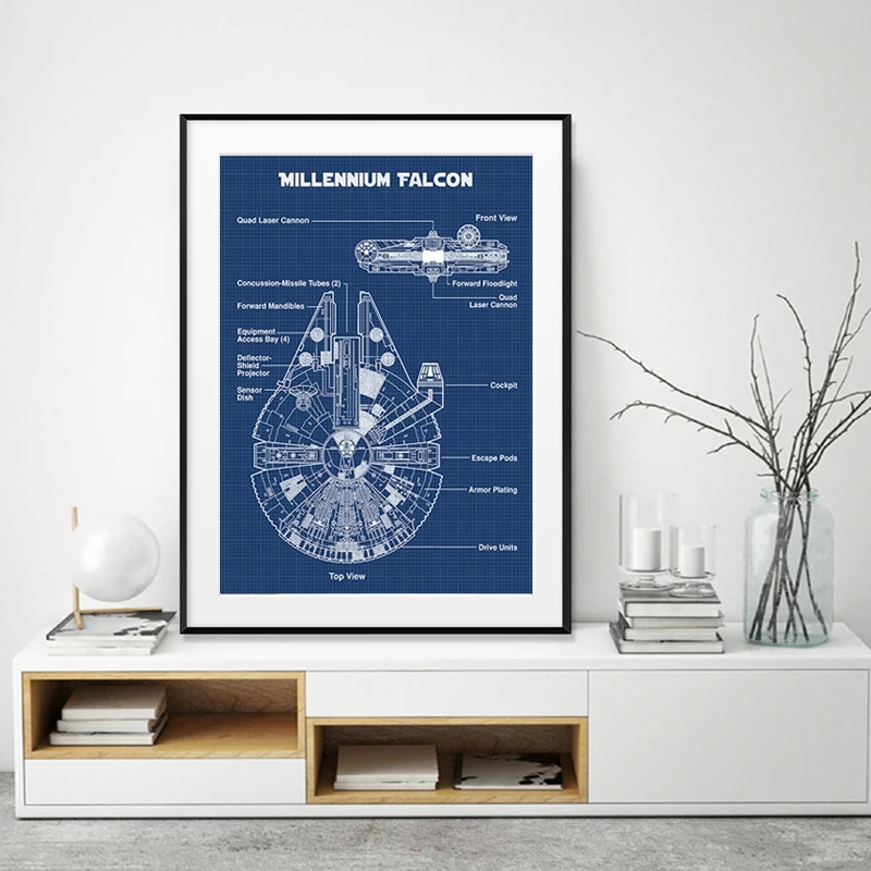 Star Wars Schematic Diagram Poster Millennium Falcon Blueprint Art Print Home Living Room Sci-Fi Canvas Painting Wall Decoration