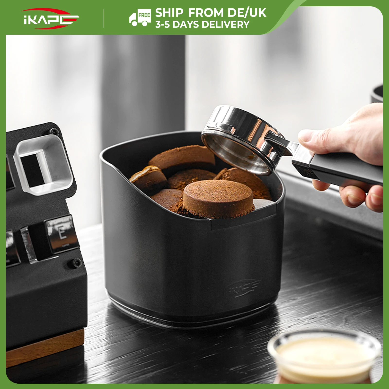 IKAPE V2 Espresso Knock Box für Kaffeesatz, Barista-Werkzeug für Bessere Schwarze Espresso-Maschine, Kaffee-Puck-Entsorgungsbox