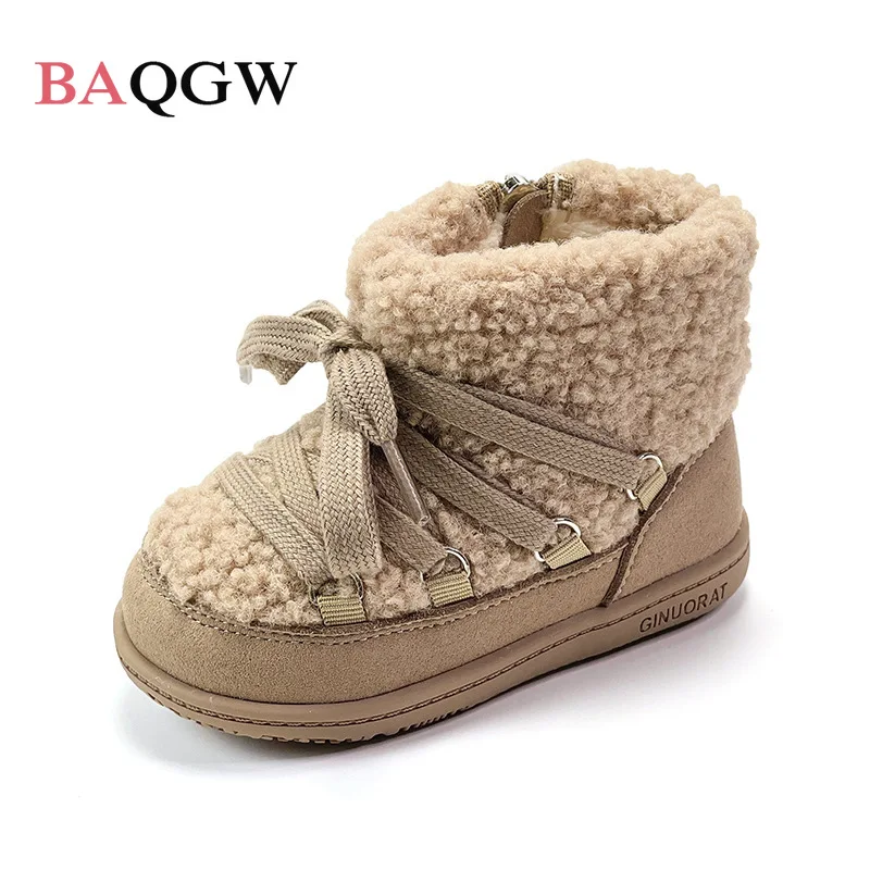 

Winter New Baby Snow Boots Lamb Wool Little Kids Fashion Cotton-padded Shoes Soft-soled Toddlers First Walkers Bebe Bootie