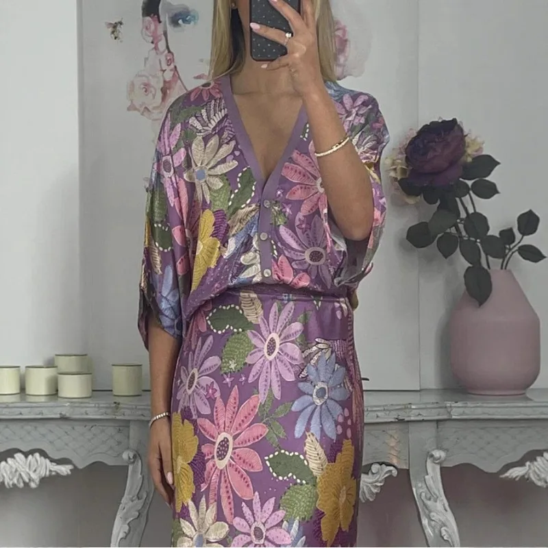 

Женские атласные пижамные комплекты, комплект одежды для сна с длинными рукавами и принтом, топ на пуговицах и облегающая юбка, пижамные комплекты для отдыха, элегантные наряды