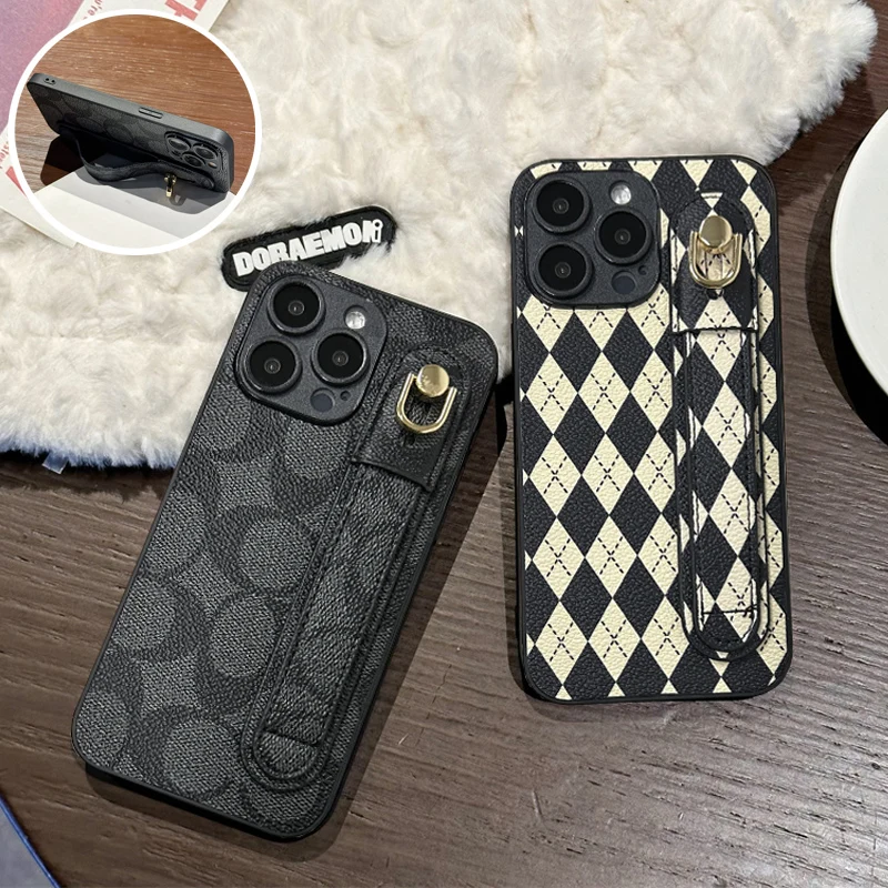 

Leather Phone Case with wristband For Samsung S21 S24plus S23FE S25Ultra A55 Wristband Strap Bracket Back Card