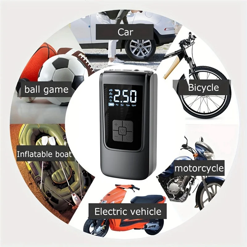 

AU63 Портативный воздушный компрессор, беспроводной насос для накачивания шин для велосипеда, мотоцикла, мяч