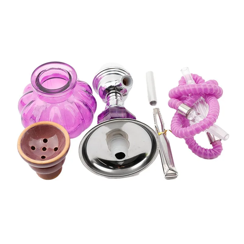 Purple,10.4in\26.5cm Small,Single Hose 1,Bar Shisha Full Set Luxury Smoking Pipe Hookah Set,Glass Vase,Ceramics bowl