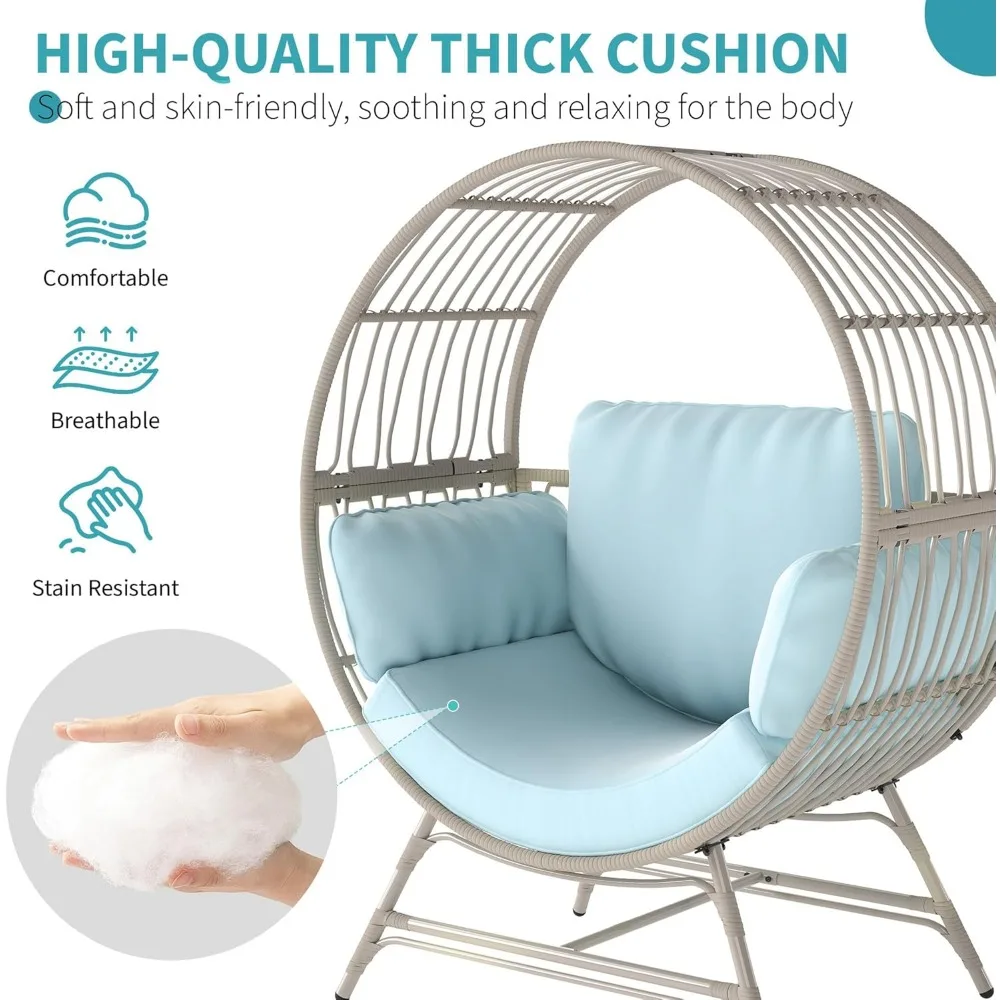 كرسي على شكل بيضة خارجي داخلي، كرسي روطان كبير الحجم مع وسادة سميكة، كرسي صالة فناء من الخيزران بسعة 350 رطل، كرسي سلة f