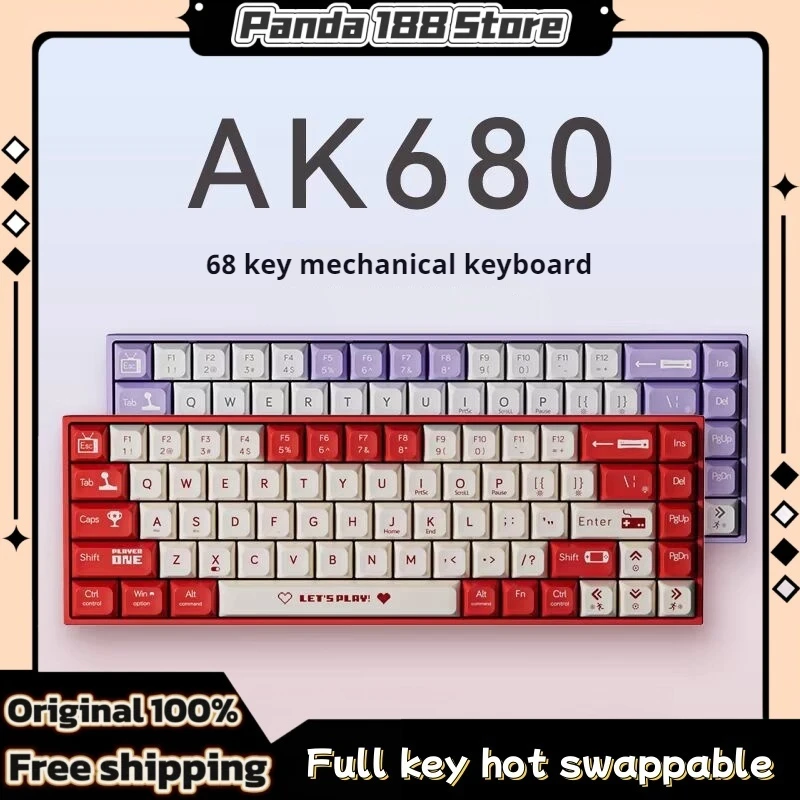 Ajazz  Ak680 Usb Wired Mechanical Keyboard Full Key Hot Swappable Socket Body Abs Keycap Small Keyboard Gaming Office