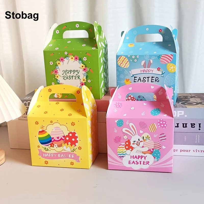 

StoBag 20pcs Happy Easter Kraft Paper Gift Box Tote Rabbit Egg Bunny Kids Children Packaging Cake Candy Storage Party Favor