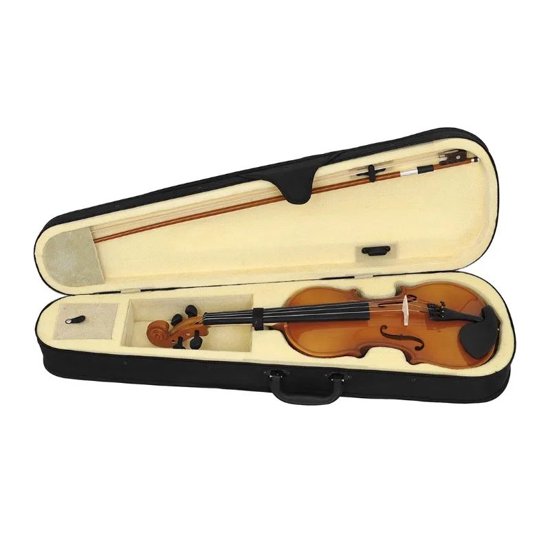4/4 Bright Solid Wood Violin with Bow, Elegant Dark Brown Finish, Includes for Beginners & Professionals, Violin Accessories