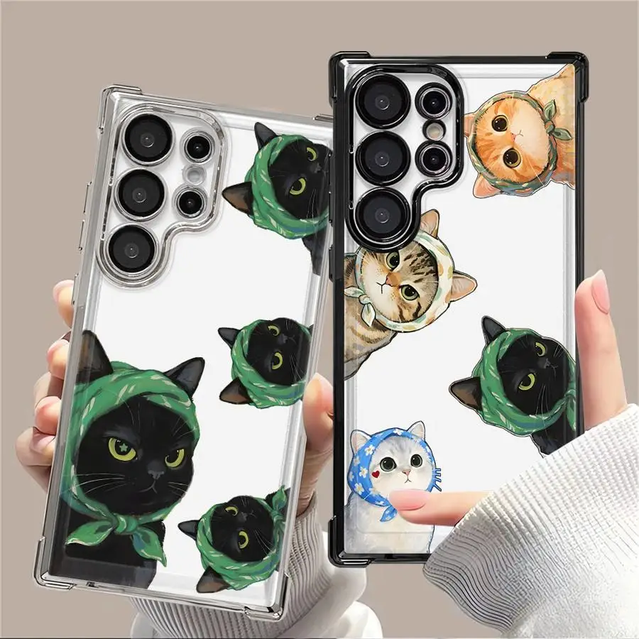 Case for Samsung Galaxy S25 S23 S25Edge S20 FE S21 Plus S22 Ultra S24 Phone Cover Cartoon Cat Art 