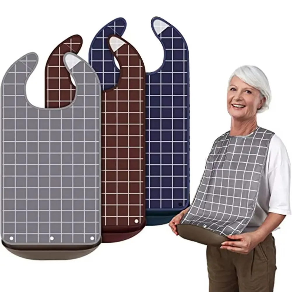 New S/M/L Adult Bib Waterproof Washable Elder Mealtime Bib Adjustable Dirt Resistant Saliva Napkins Dinning Aid
