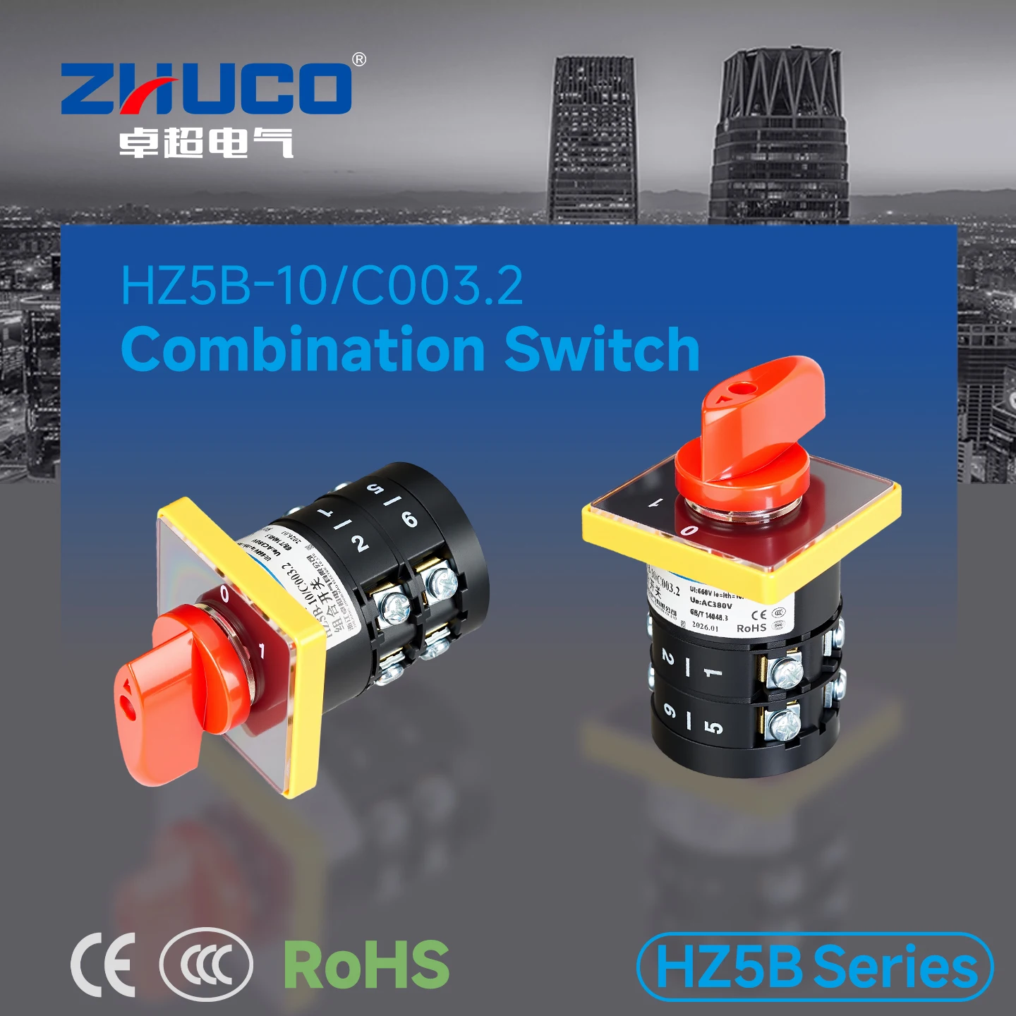Commutateur à came combiné 2 sections 2 positions HZ5B-10/C003.2 pour machines de soudage industrielles