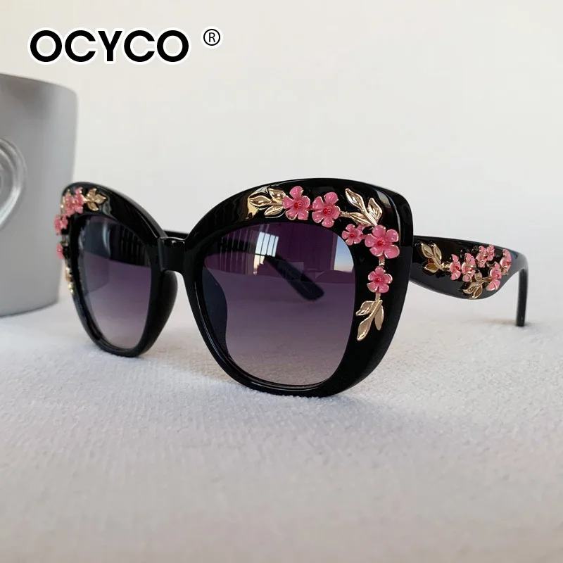 2026 Rose Flower Cat Eye Queen Übergroße Sonnenbrille für Damen Vintage Mädchen Oculos De Sol Markendesign Sonnenbrillen