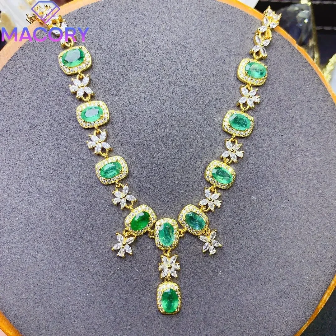 

Sterling Silver Emerald Necklace 925 Silver Jewelry Certification Original Free Shipping Pendant Female Chain Exquisite