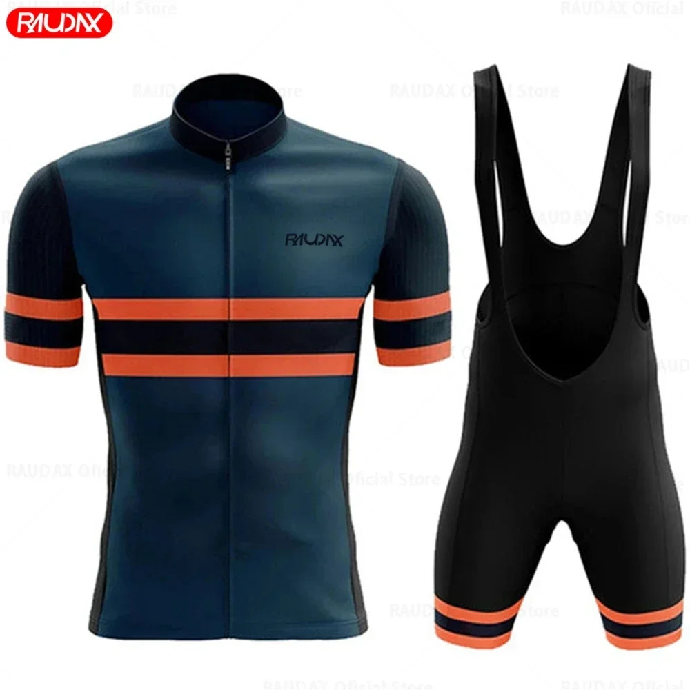 Raudax-Anti-UV Bicycle Suits Set for Men, Cycling Clothing, Short Sleeve Jersey, Breathable Bike Wear, Bib Wear, 2025