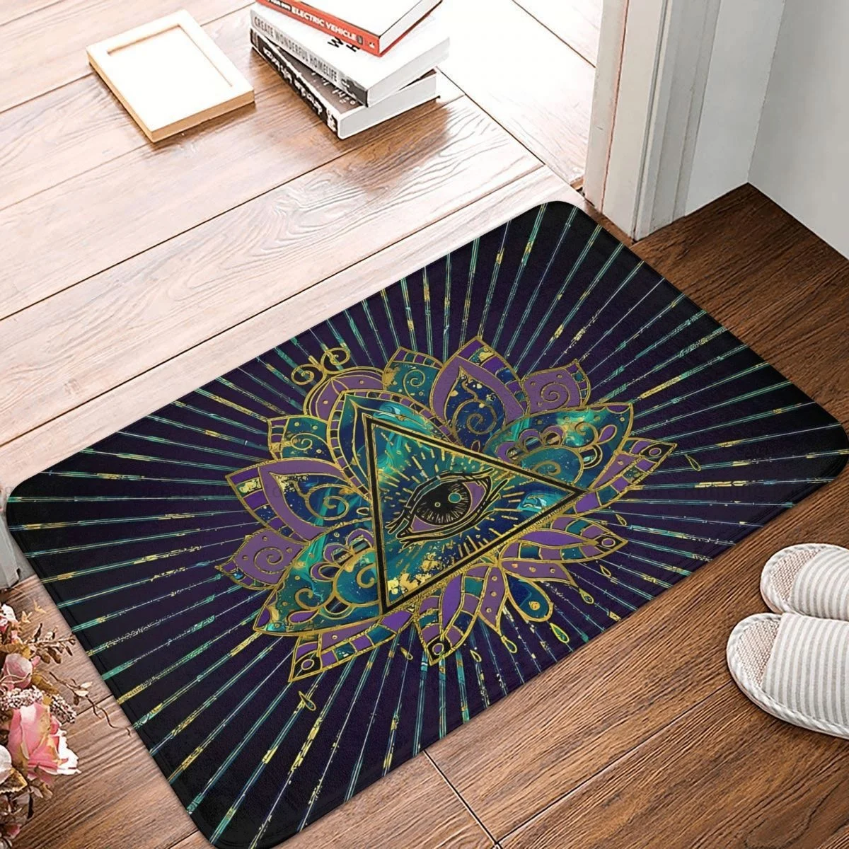 Illuminati Non-slip Doormat Bath Mat All Seeing Mystic Eye In Lotus Flower Balcony Carpet Welcome Rug Home Decor