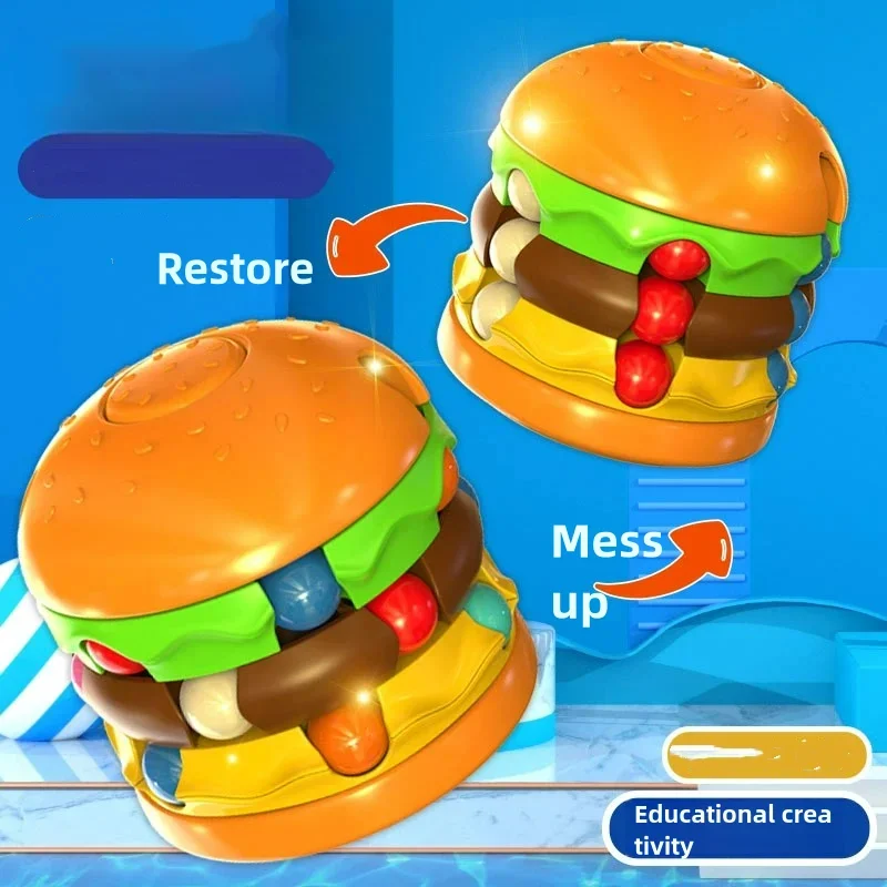 Hamburger Magic Square, frytki Magic Beans, Fidget Spinner łagodzący stres, nowatorska obrotowa kula gyro - zabawka edukacyjna dla dzieci