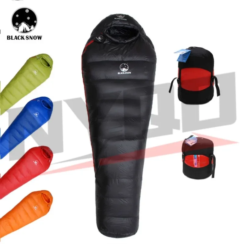 Black Snow Outdoor Camping Sleeping Bag Very Warm Down Filled Adult Mummy Style Sleep Bag 4 Seasons Camping Travel Sleeping  Bag