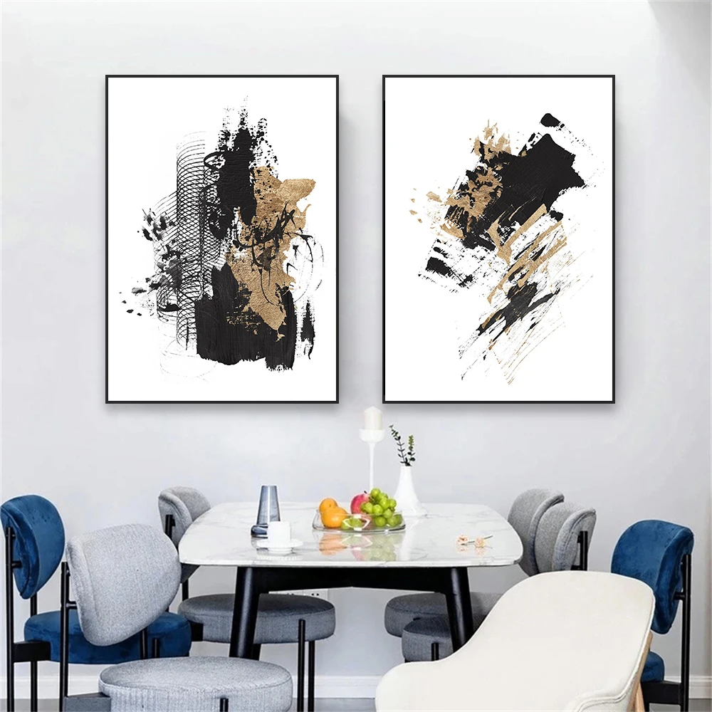 White Abstract Wall Art Poster Abstract Gold Black Canvas Art Prints Poster Modern Gallery Wall Art Canvas Painting Decoration