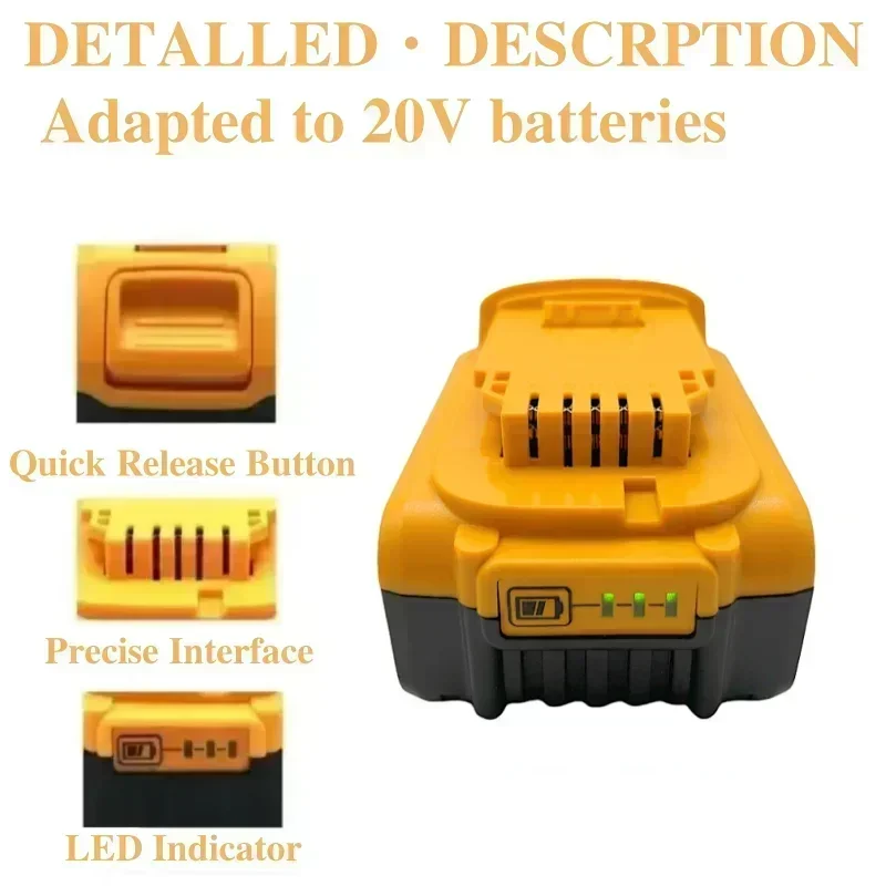 デウォルト電動工具用充電式リチウム電池,20v,8.0ah,16.0ah,18650, 16000mah,dcb184,dcb200