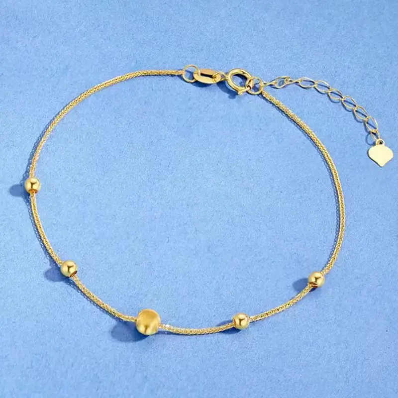 

LABB Real 18K Gold Cat Eye Bracelet Au750 Round Beads Adjustable Women's Bracelet Boutique Jewelry Gift B0086