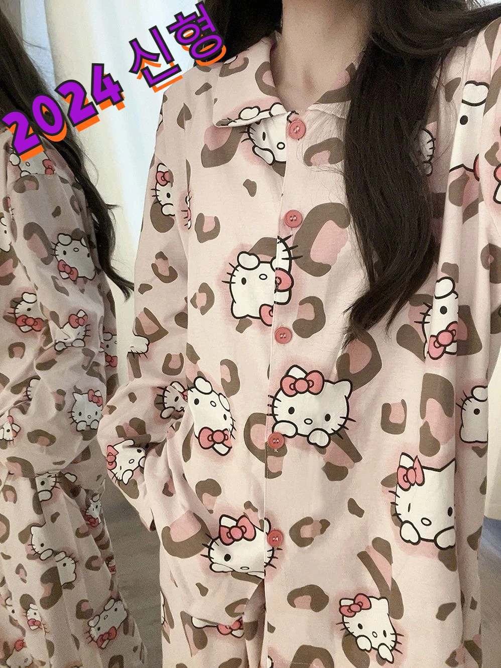 Sanrio new 2024 Hello Kitty silk pajamas female cute cartoon casual comfortable cool breathable pure cotton home women\'s pajamas