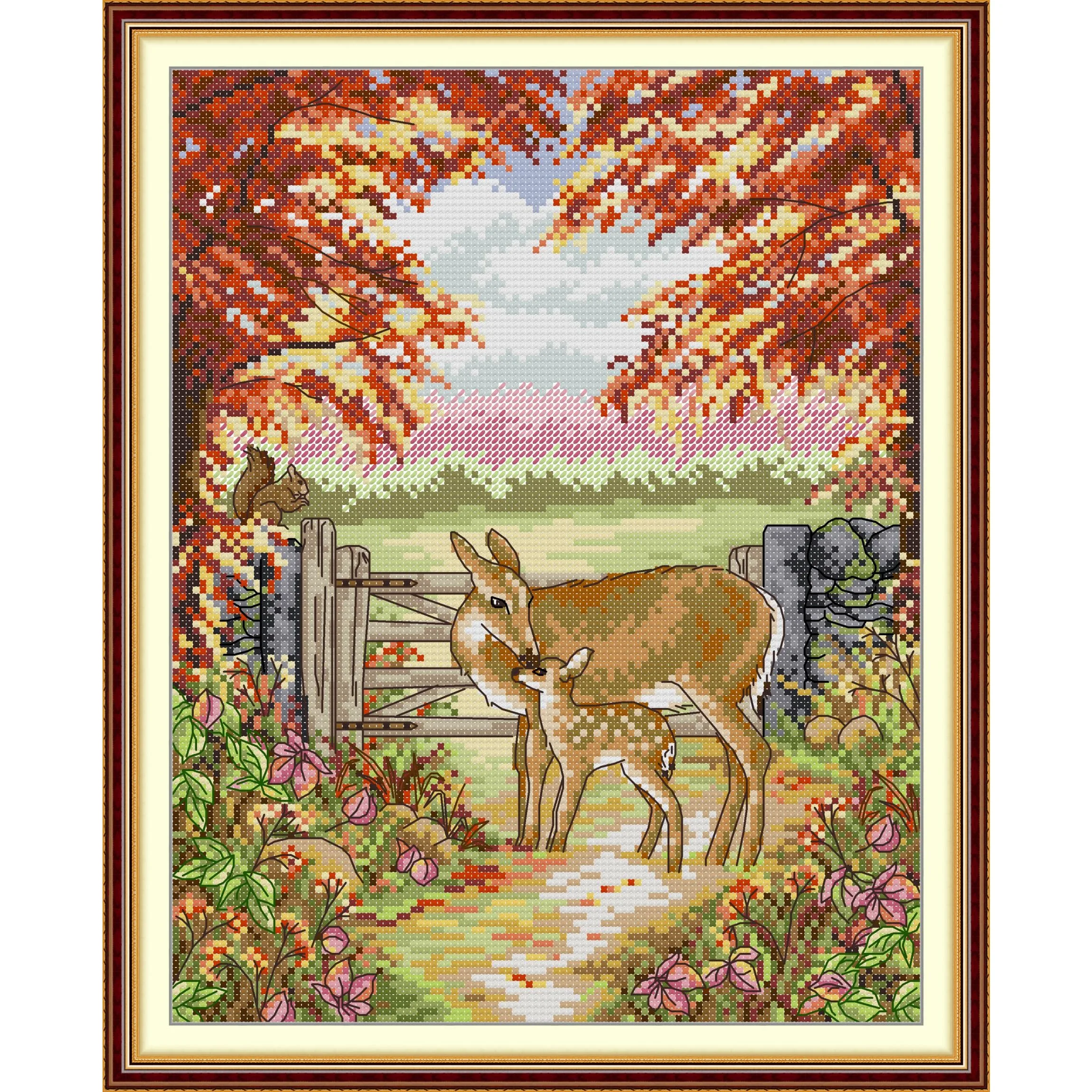 

Joy Sunday Pre-printed Cross Stitch Kit Easy Pattern Aida Stamped Fabric Embroidery Set-The Fawn and Its Mother