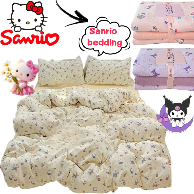 

Sanrio Hello Kitty Kuromi creative high-value DIY cartoon printed bedding set with a soft double-layer gauze for a girly touch