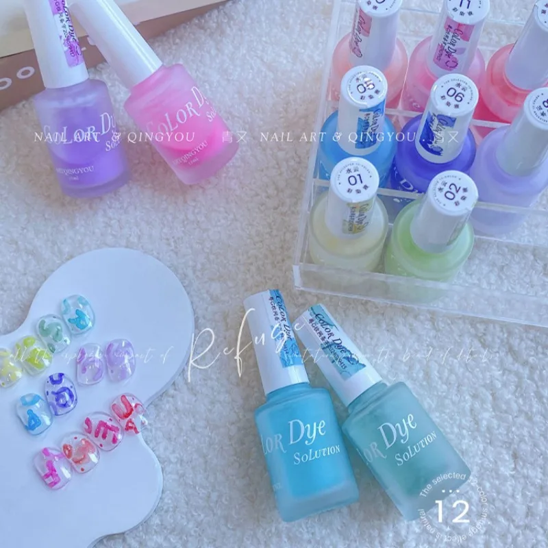 12-Farben-Nagelkunst, Aquarell, Wolkenflüssigkeit, Pastell-Marmierungseffekt, Bonbonfarben für Farbverlaufs-Tauchgel, Salon, professionelle Nutzung