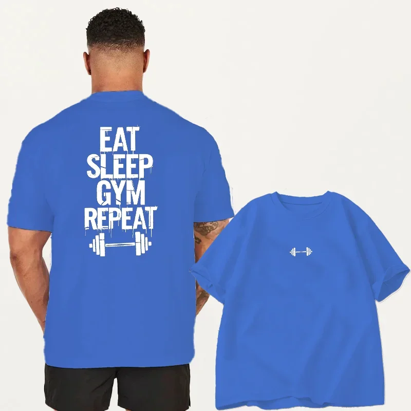 Eat Sleep Gym Repeat Men T-shirt Letter print Summer sports Trucksuit Short Sleeve Tops Casual Sportswear Breathable  sweatshirt