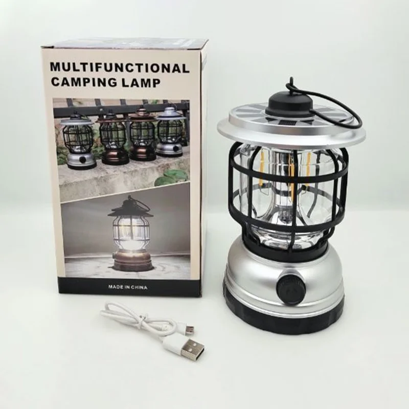 Portable Solar Lights Outdoor New Vintage Hanging Lantern LED For Rechargeable Retro Camping Lighting Antique Storm Lantern Lamp