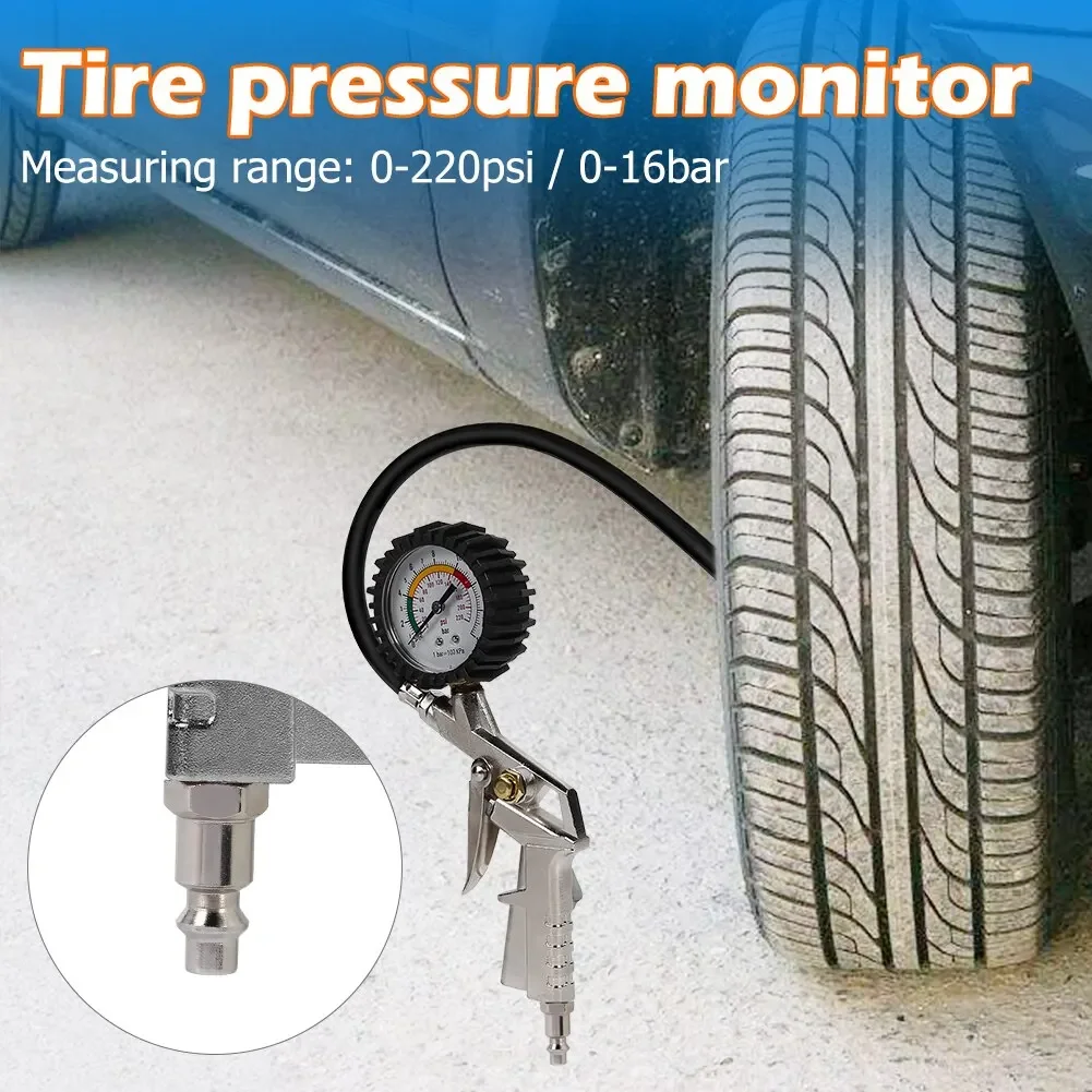 220PSI Car Motorcycle Multifunctional Tire Air Pressure Monitoring Gauge Tester Air Compressor Dial Meter Inflator Pump Tools